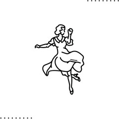 Woman dancing charleston vector icon in outlines