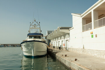 Fototapeta na wymiar Fishing boat moored in the port of the fish market