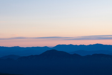 Blue hour falling on mountain ridges