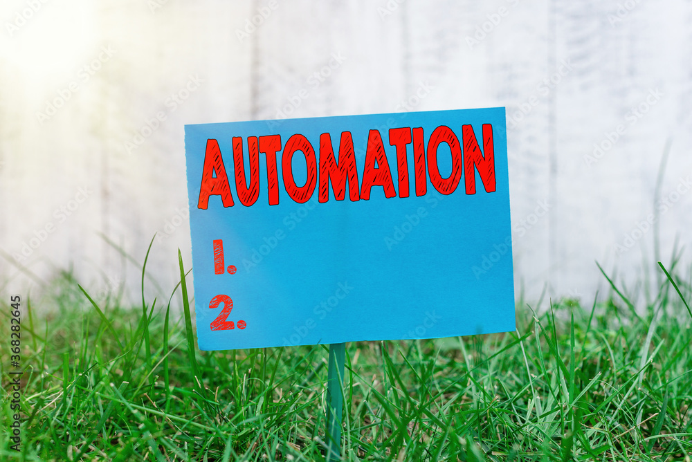Poster handwriting text automation. conceptual photo automatically controlled operation of an apparatus, pr