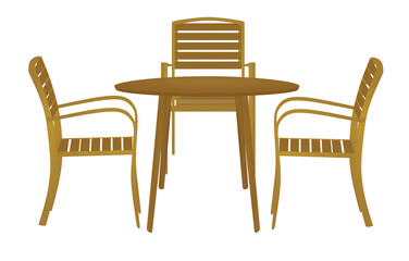 Coffee table and three chairs. vector illustration