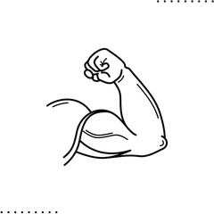 Strong man arm and bicep vector icon in outlines