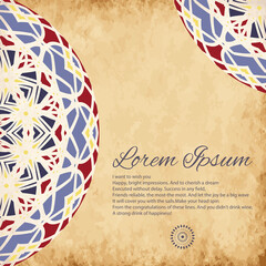Mandala design for book cover with paper background. Card or invitation. Vintage decorative elements. Islam, Arabic, Indian, ottoman motifs. © Arik