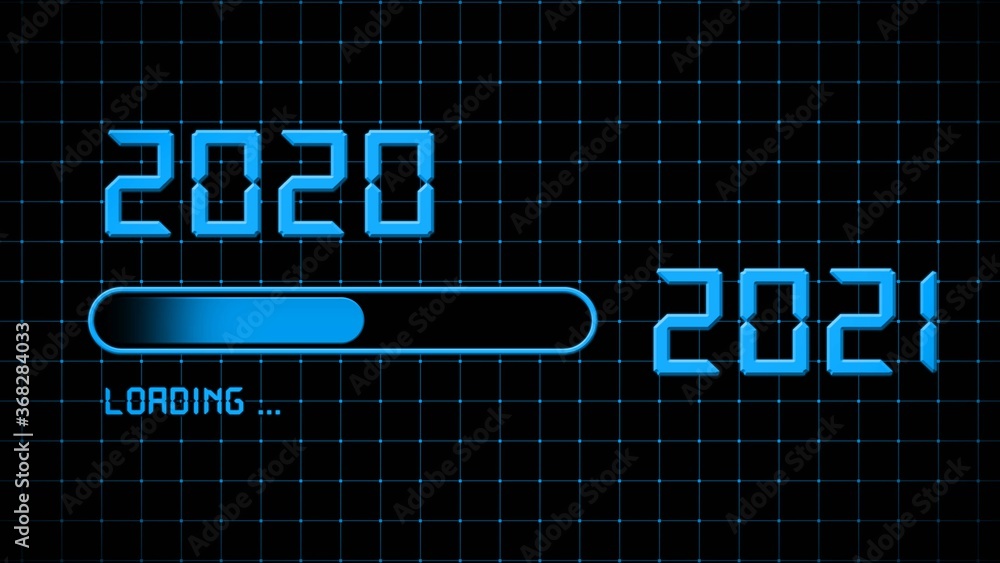 Poster year change 2021 - progress bar showing loading of the new year - dotted grid in front of black back