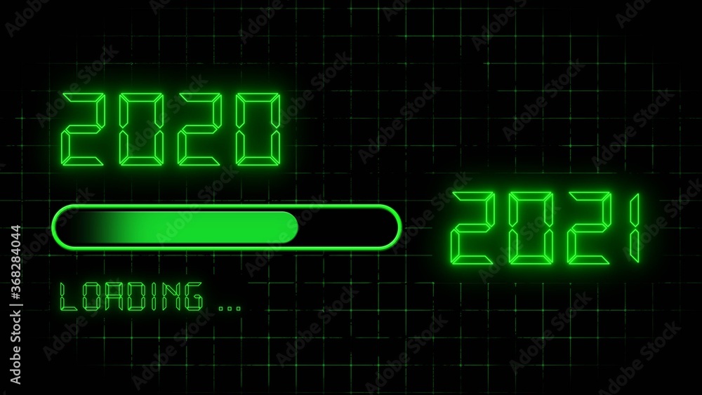 Poster year change 2021 - progress bar showing loading of the new year - dotted grid in front of black back