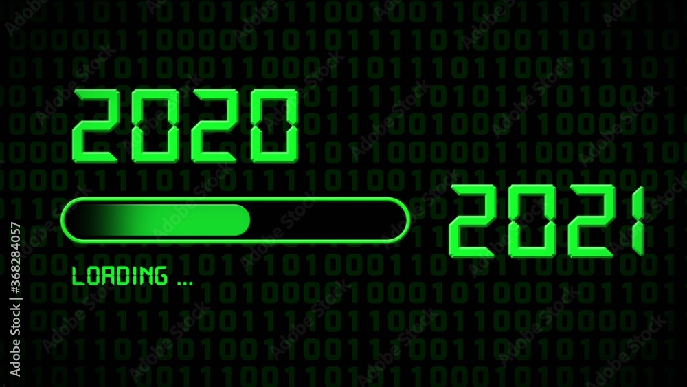 Poster year change 2021 - progress bar showing loading of the new year in front of black background - graph