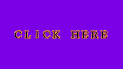 click here fire text effect violet background. animated text effect with high visual impact. letter and text effect. Alpha Matte. 