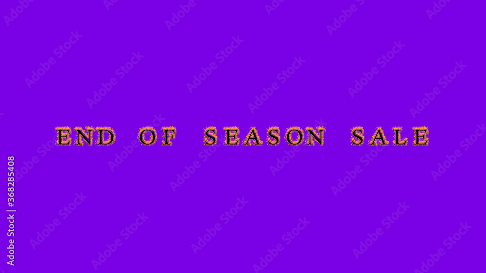 Poster end of season sale fire text effect violet background. animated text effect with high visual impact.
