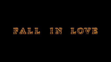 fall in love fire text effect black background. animated text effect with high visual impact. letter and text effect. Alpha Matte. 