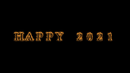 happy 2021 fire text effect black background. animated text effect with high visual impact. letter and text effect. Alpha Matte. 