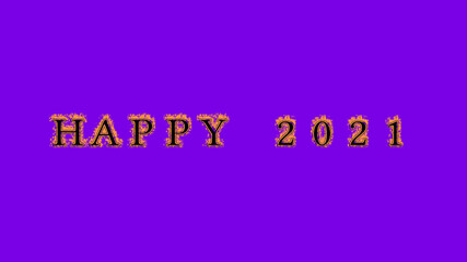 Fototapeta premium happy 2021 fire text effect violet background. animated text effect with high visual impact. letter and text effect. Alpha Matte. 