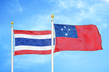 Thailand and Samoa two flags on flagpoles and blue sky
