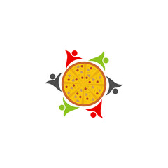 Pizza logo icon design, vector illustration, Pizza with People Concept design logo. Food logo template