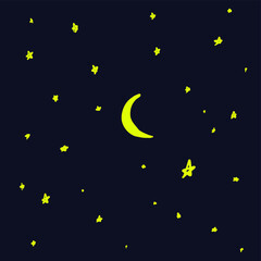 Obraz na płótnie Canvas Night sky with stars and moon. Hand drawn