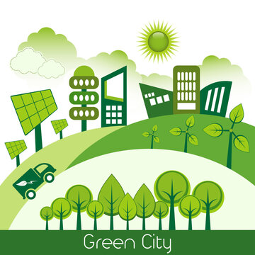 Green modern city living concept.