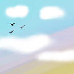 Birds on the background of the cloudy sky