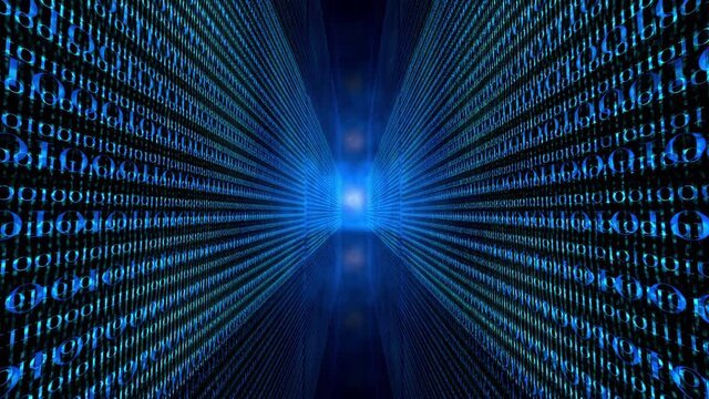 3D Animation of digital Data flowing in the internet a digital storage or a database.