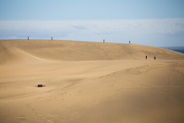 Fototapeta na wymiar People at Maspalomas sand dunes in Canary Island