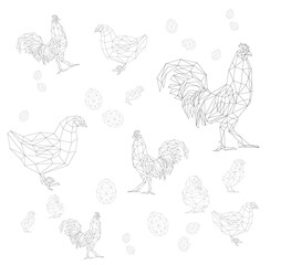simple line vector polygone art of chicken pattern 