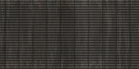 Dark gray wavy iron wall pattern. Fluted metal fencing backdrop. Corrugated metal texture. Crimp...