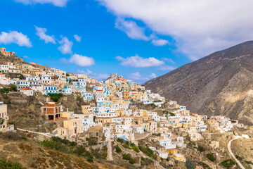 Obraz premium Olympos, Picturesque Traditional Village on a Mountain slope, Karpathos, Dodecanese Island, Greece