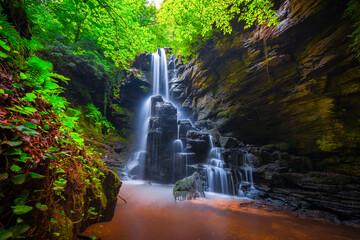 Fototapeta na wymiar Beautiful waterfalls hidden in the forest. Erikli, Suuctu, Sudusen, Bursa. Turkey.