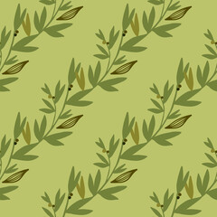Green floral pattern with diagonal located branches.