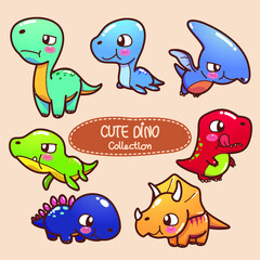 Collection of different cute dinosaurs.