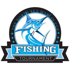 Fishing logo design with big Marlin fish. Fishing tournament emblem or logo.