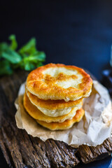 wrap flat bread tortillas from flour and water dough homemade cooking Takeaway handmade langos food background top view copy space