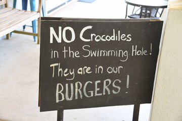 SIGNS- Australia- Restaurant Message About Crocodiles