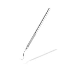 Dentist's sickle probe dental explorer on white with drop shadow with clipping path