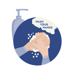 Hand washing with soap foam from the dispenser, to prevent coronavirus infection and purification. Daily hygiene procedures. Safety during a pandemic.