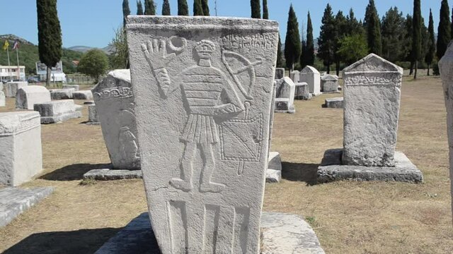 Stecak, monumental medieval tombstones. UNESCO World Heritage Site. Stecci, Radimlja, Stolac, Bosnia and Herzegovina. 