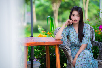 Portrait of beautiful asian woman,Thailand people,Lovely girl take a picture