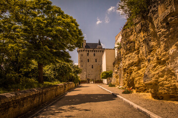 Fototapeta na wymiar Golden castle of Chinon under the sunlight