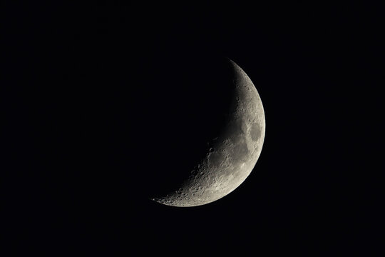 Crescent moon on dark night sky