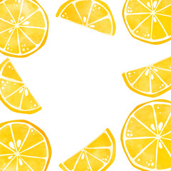 Lemon frame with copy space for card. Watercolor hand drawn summer food composition.
