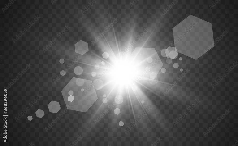 Poster special lens flash, light effect. the flash flashes rays and searchlight. illust.white glowing light