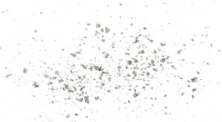 Paper ash, dust isolated on white background, texture top view