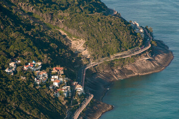 Aerial View of Residential Neighborhood and Elevated Road on the Coast of Rio de Janeiro, Brazil