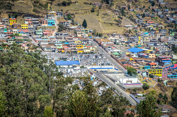Guaranda, Bolivar province, Ecuador, September 2013: View of the Guaranda cemetery, from a high view point, on a sunny morning.