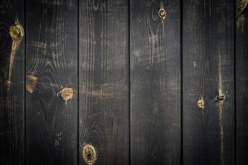 Wood plank background. Dark grain panel board table with copy space. Old floor wooden pattern....