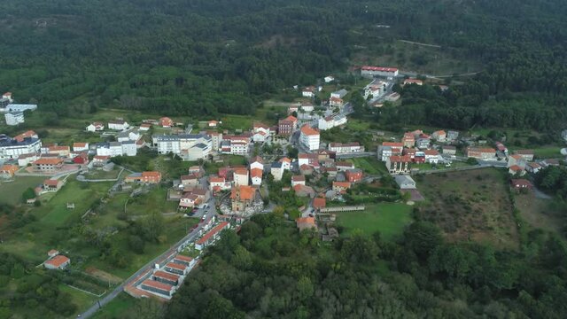 Beautiful village in Galicia,Spain. Aerial Drone Footage