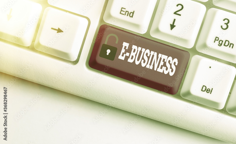 Poster word writing text e business. business photo showcasing the process of conducting commercial transac