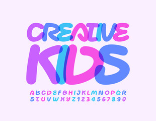 Vector art emblem Creative Kids. Colorful handwritten Font. Bright Alphabet Letters and Numbers
