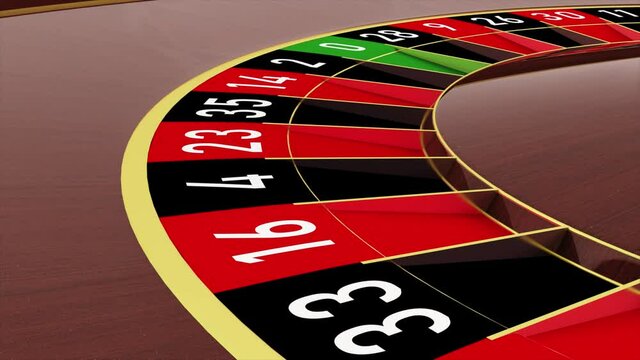 Roulette wheel. 4k 3D animation of a casino roulette wheel