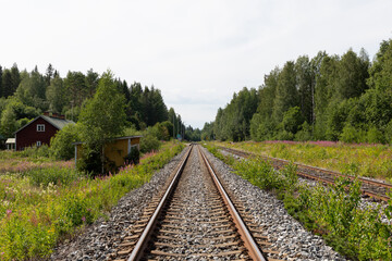 Fototapeta na wymiar SIngle railroad in eastern Finland