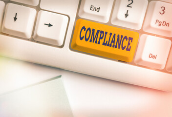 Text sign showing Compliance. Business photo text ability of an object to yield elastically when a...