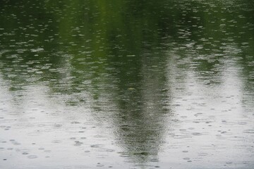 Fototapeta na wymiar Raindrops on the surface of the lake 